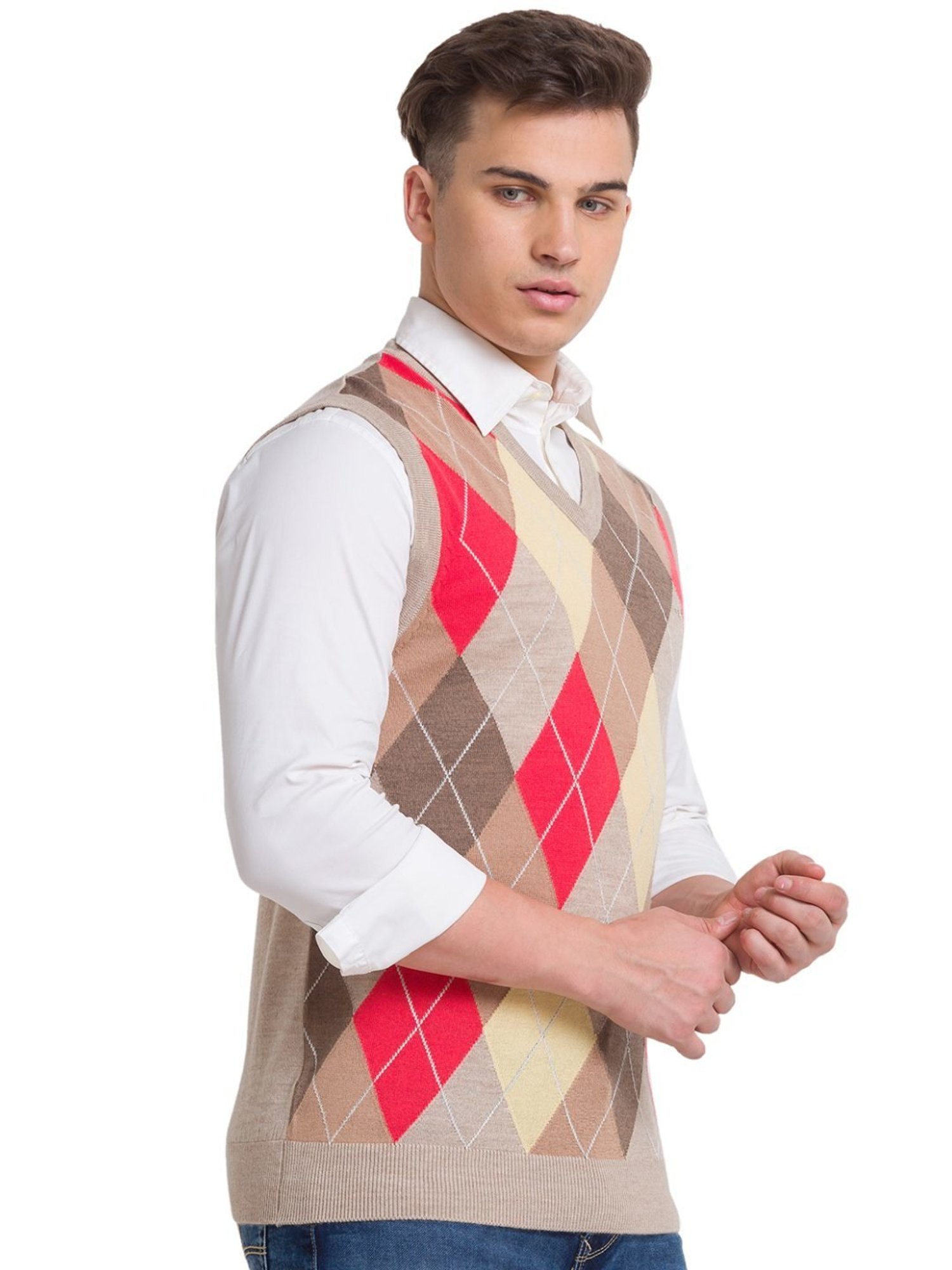 ColorPlus Beige Classic Fit Self Pattern Sweater