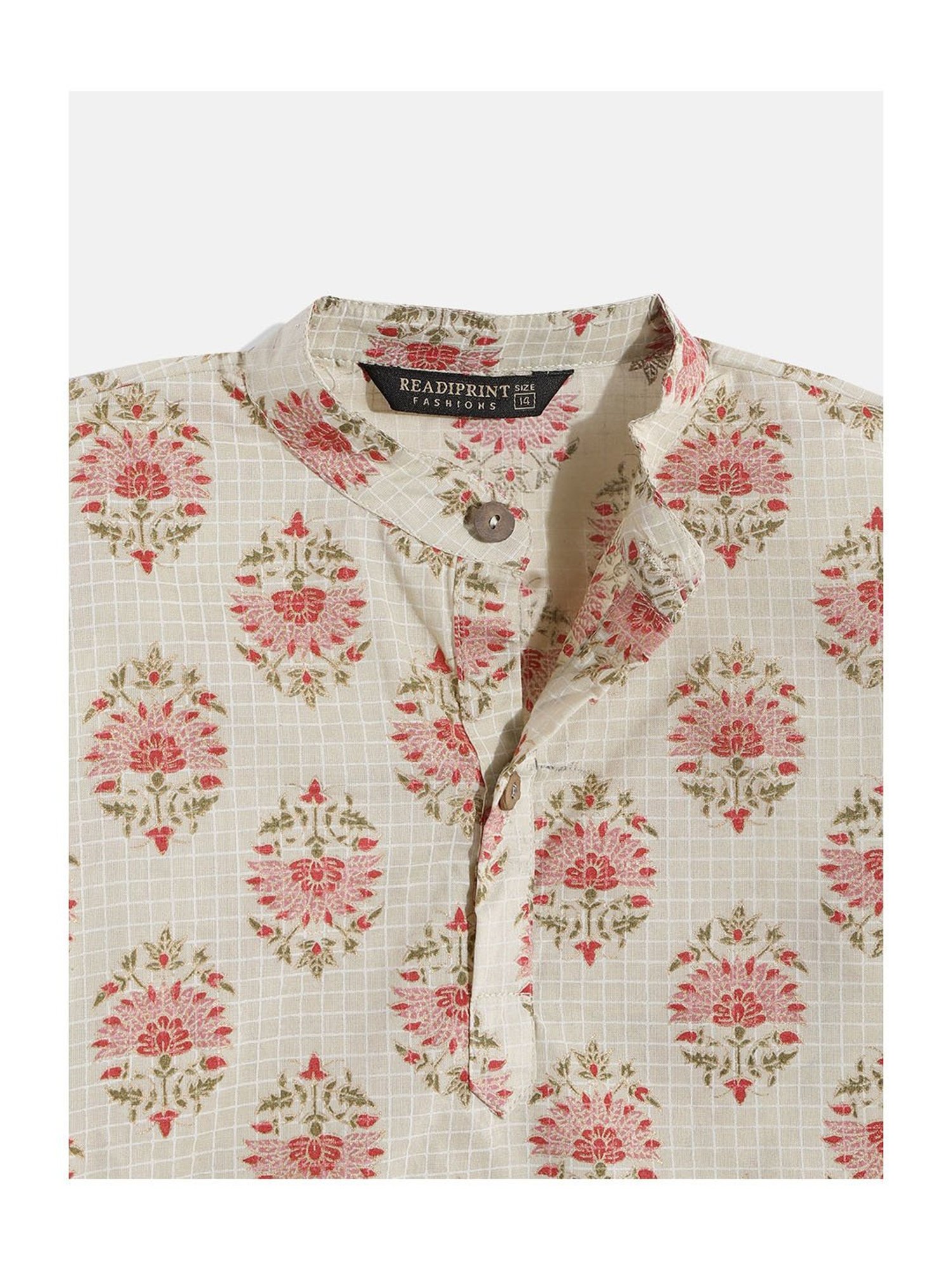 READIPRINT FASHIONS Kids Beige Floral Print Full Sleeves Kurta with Dhoti