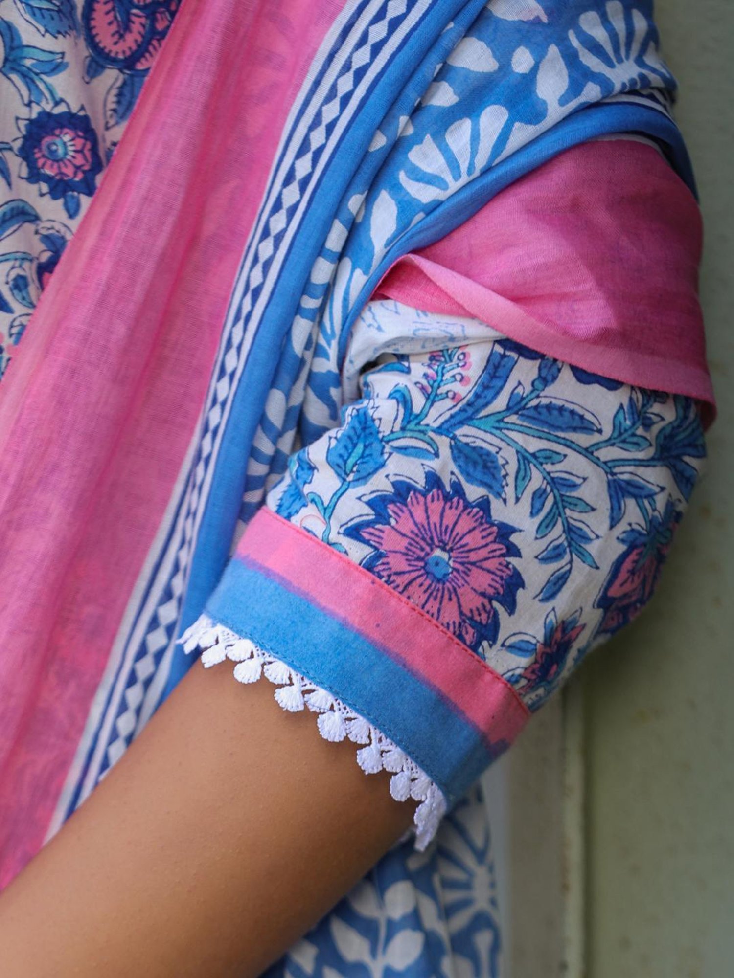 Rain and Rainbow Blue Cotton Embroidered Kurta & Salwar Set With Dupatta