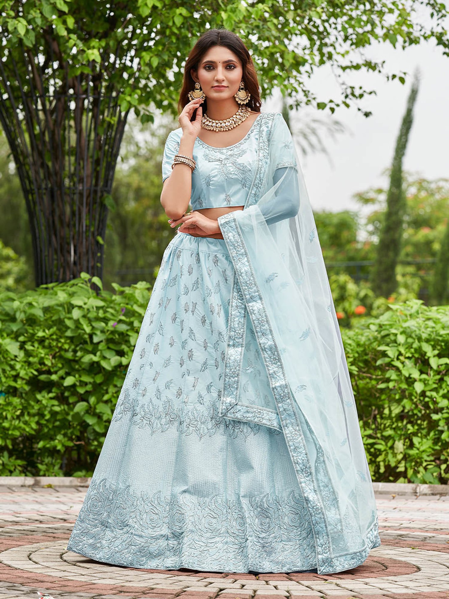 Warthy Ent Sky Blue Embroidered Lehenga Choli Set With Dupatta