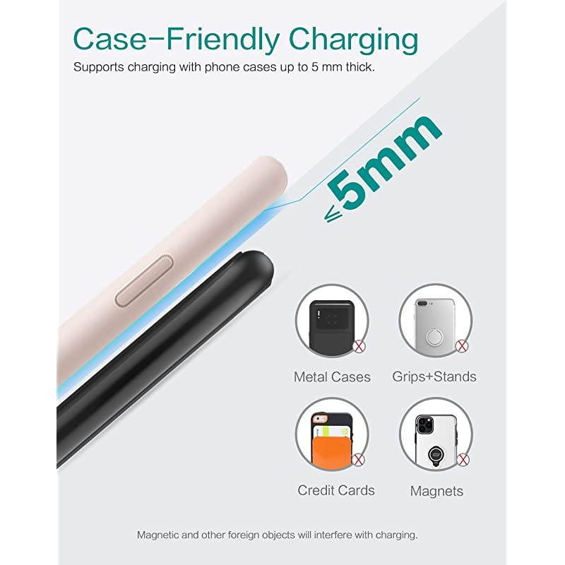 Wireless Charger,C10s 10w Qi-Certified Aluminum Fast Wireless Charging Pad Compatible with iPhone 12/12 Pro/12 Mini/12 Pro Max/11 Pro max/Xs Max/XR,Samsung Galaxy S20/S10/S10E/S9(Black