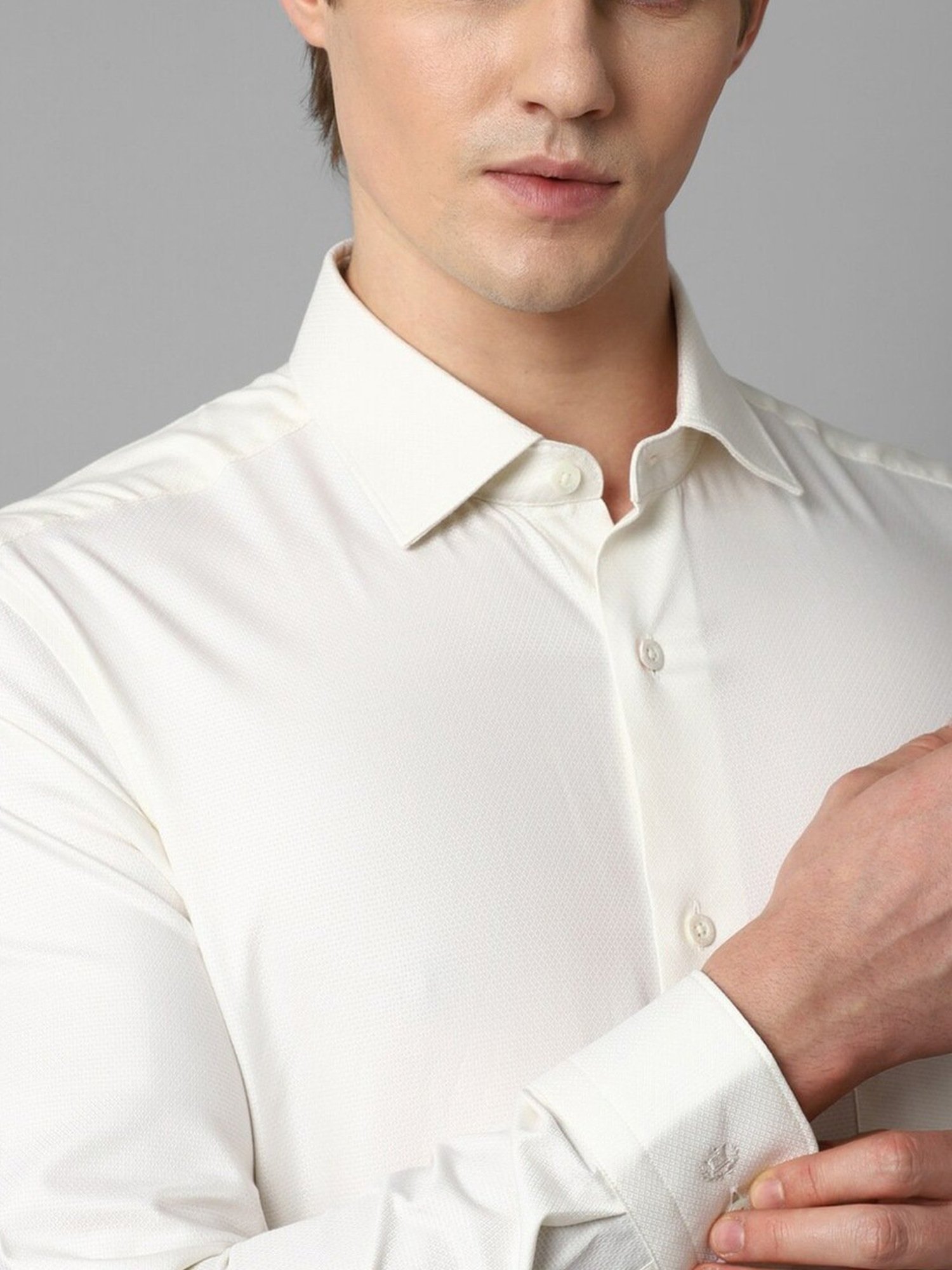 Luxure By Louis Philippe White Cotton Slim Fit Self Pattern Shirt