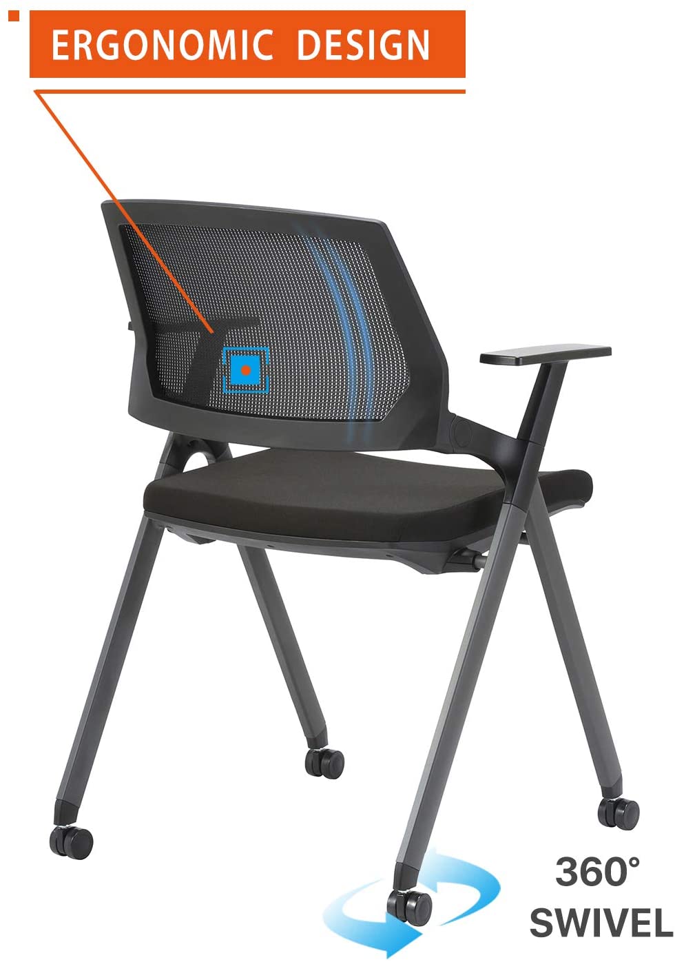 COLAMY Mesh Guest Reception Stack Chairs with Caster Wheels and Arms for Office School Church Conference Waiting Room Black