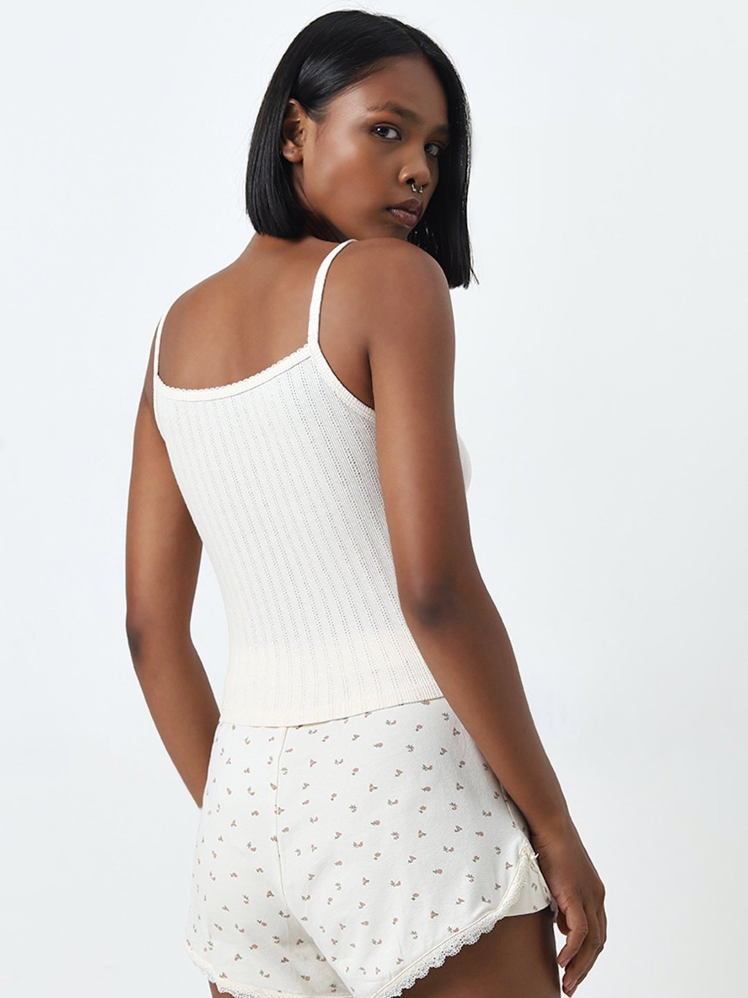 Superstar by Westside Off-White Knit-Textured Cotton Camisole