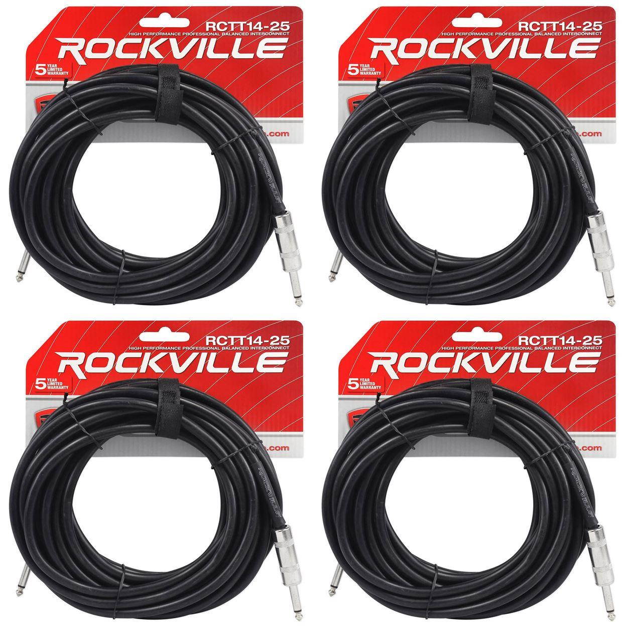 4 Rockville RCTT1425 25' 14 AWG 1/4" TS to 1/4" TS Pro Speaker Cable 100% Copper