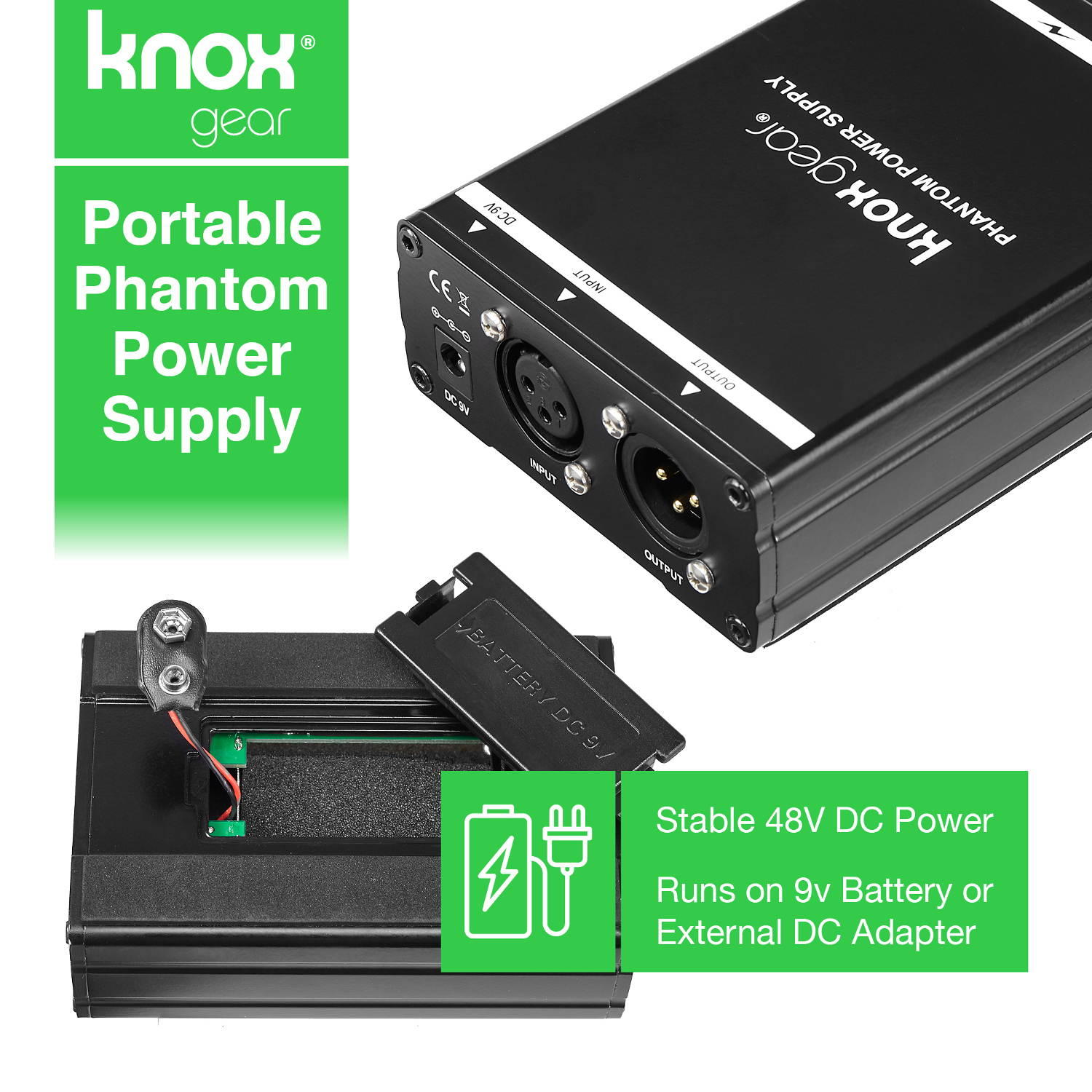 Knox Gear Portable Phantom Power Supply for Condenser Microphones