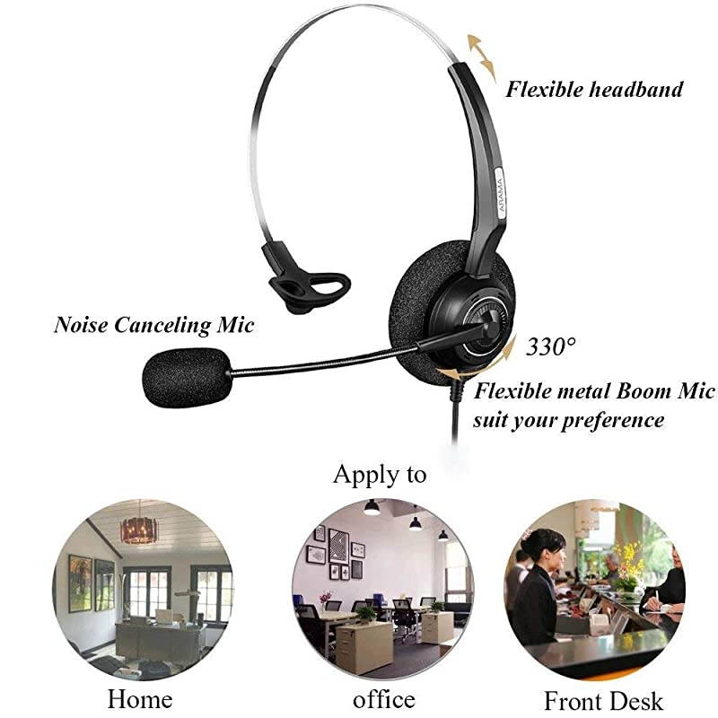 Phone Headset with Noise Canceling Mic for Yealink T19P T20P T21P T22P T26P T28P T23G T29G T32 T36 T38 T41P T41S T42S T46S T48S Avaya 1608 9608G 9611G 9640 Grandstream Phones