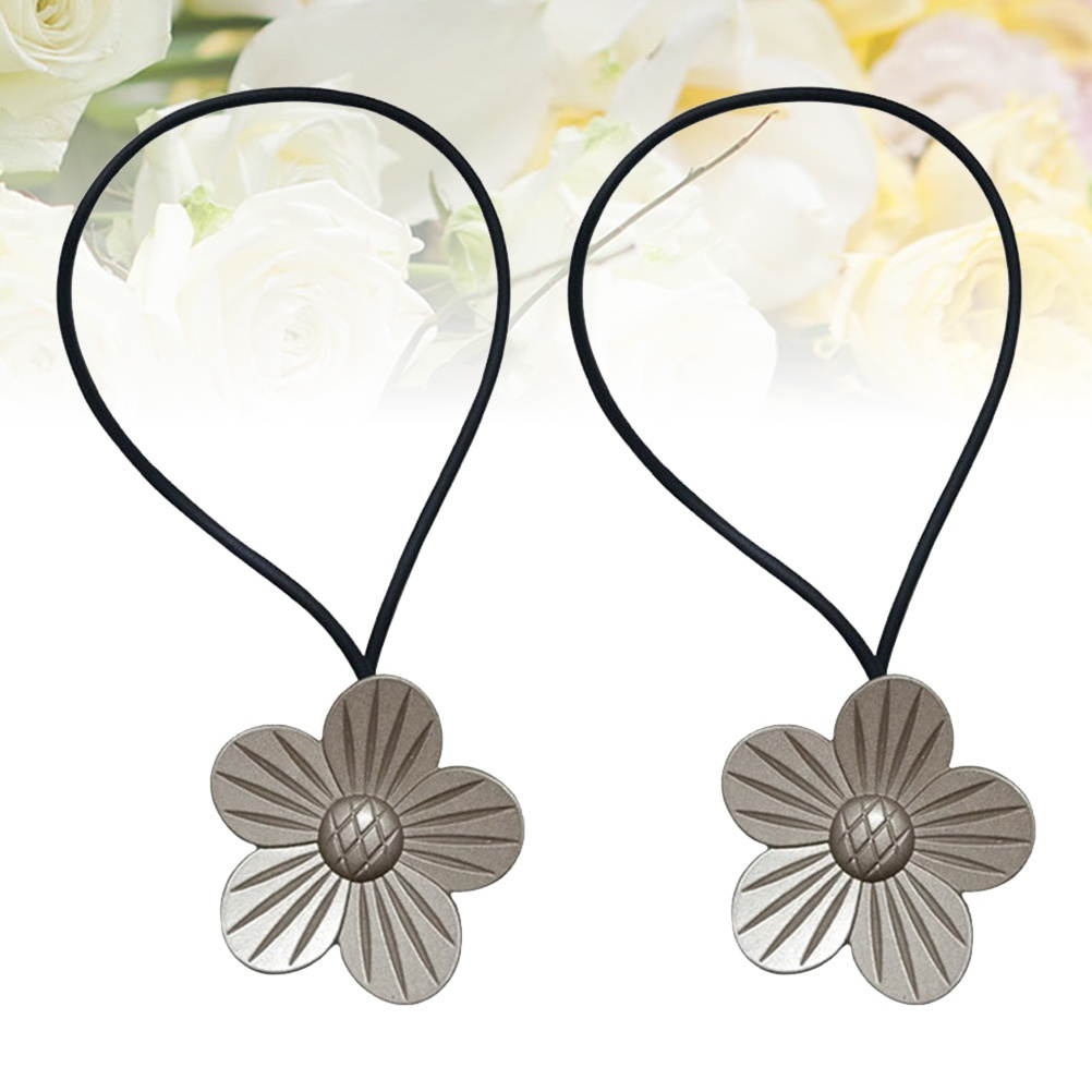 2pcs Magnetic Curtain Tiebacks Simple Flower Design Curtain Clasp Metal Curtain Buckles for Home Office Shop (Silver)
