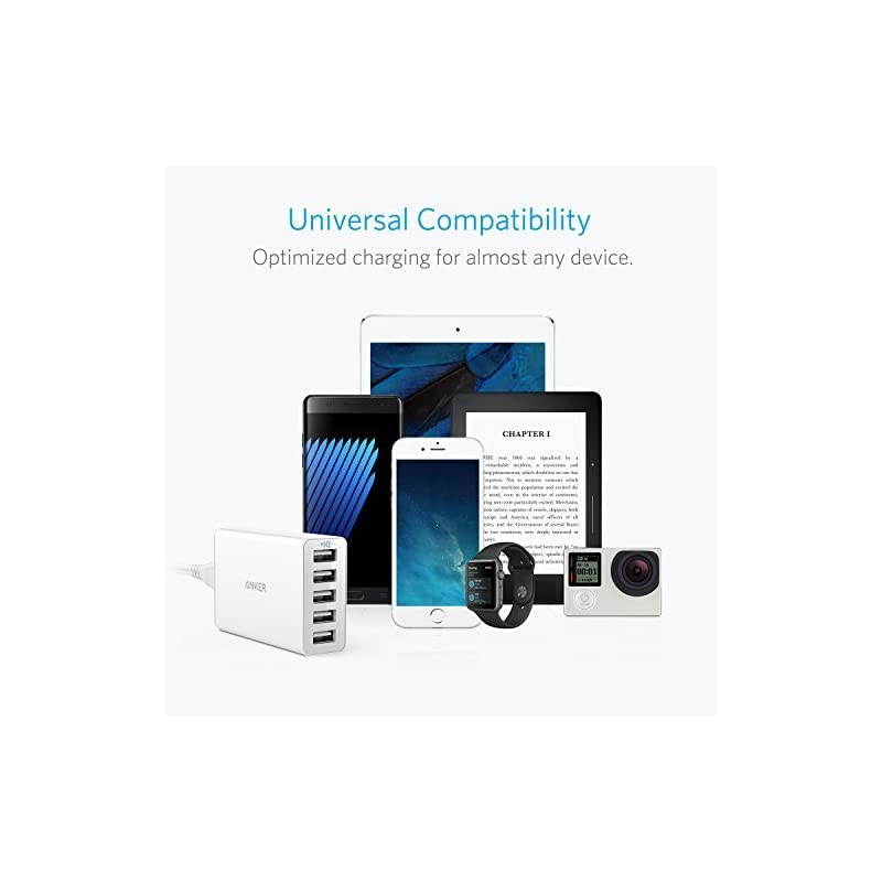 40W 5Port USB Wall Charger PowerPort 5 for iPhone XsXS MaxXRX876Plus iPad ProAir 2Mini Galaxy S9S8PlusEdge Note 87 LG Nexus HTC and More