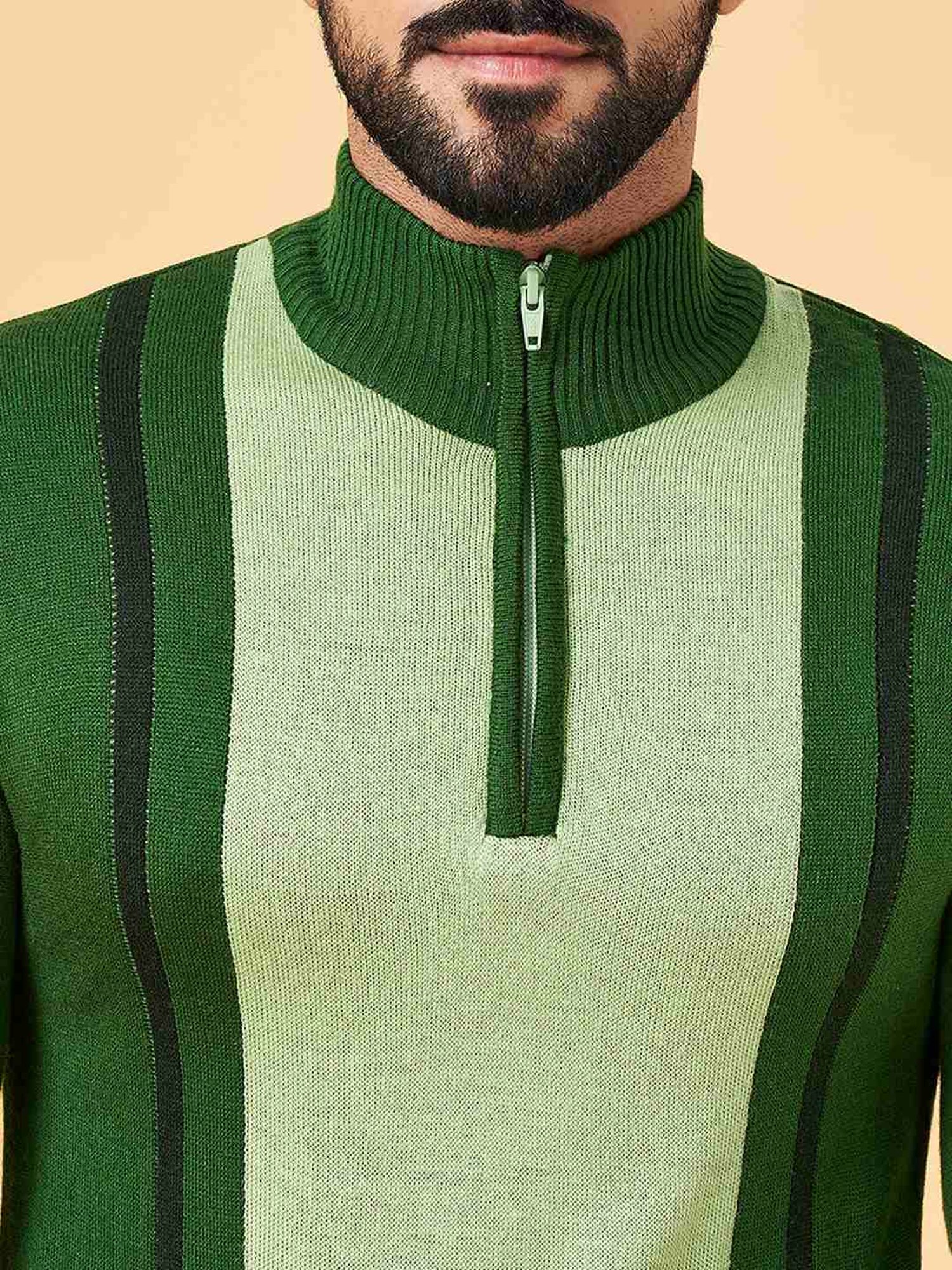 YU by Pantaloons Green Regular Fit Striped Sweater