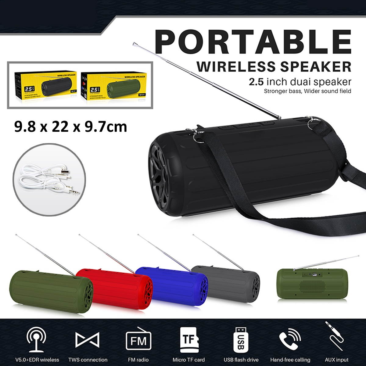 Portable Wireless bluetooth Speaker TWS Connection Stereo Audio FM Radio Subwoofer - Green