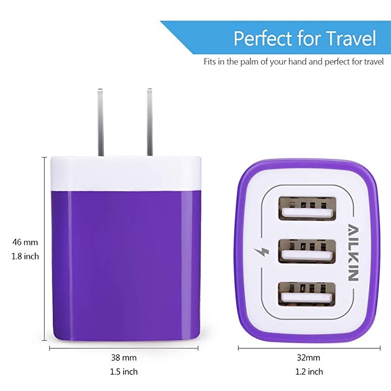 USB Charger Adapter,  2 Pack 3.1A 3-Port Universal Home Travel USB Fast Charging Adapter Plug Cube Block Base Plug Outlet Compatible Phone X/8/7/Plus, HTC, LG