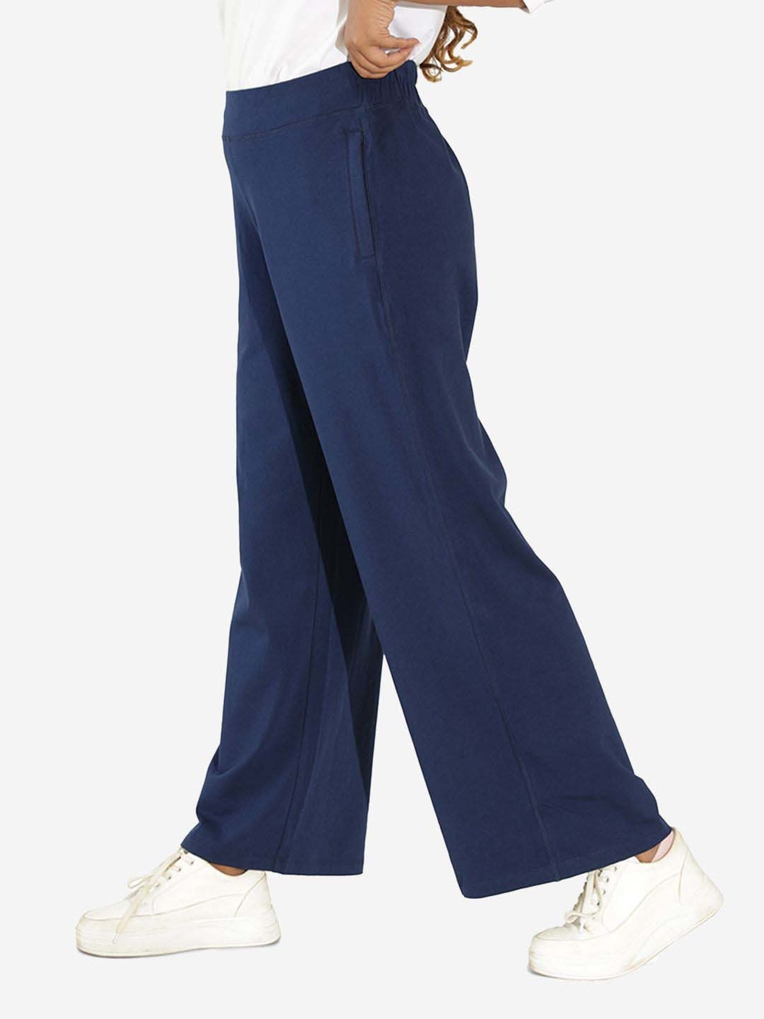 BlissClub Navy Cotton Wide Leg Trousers
