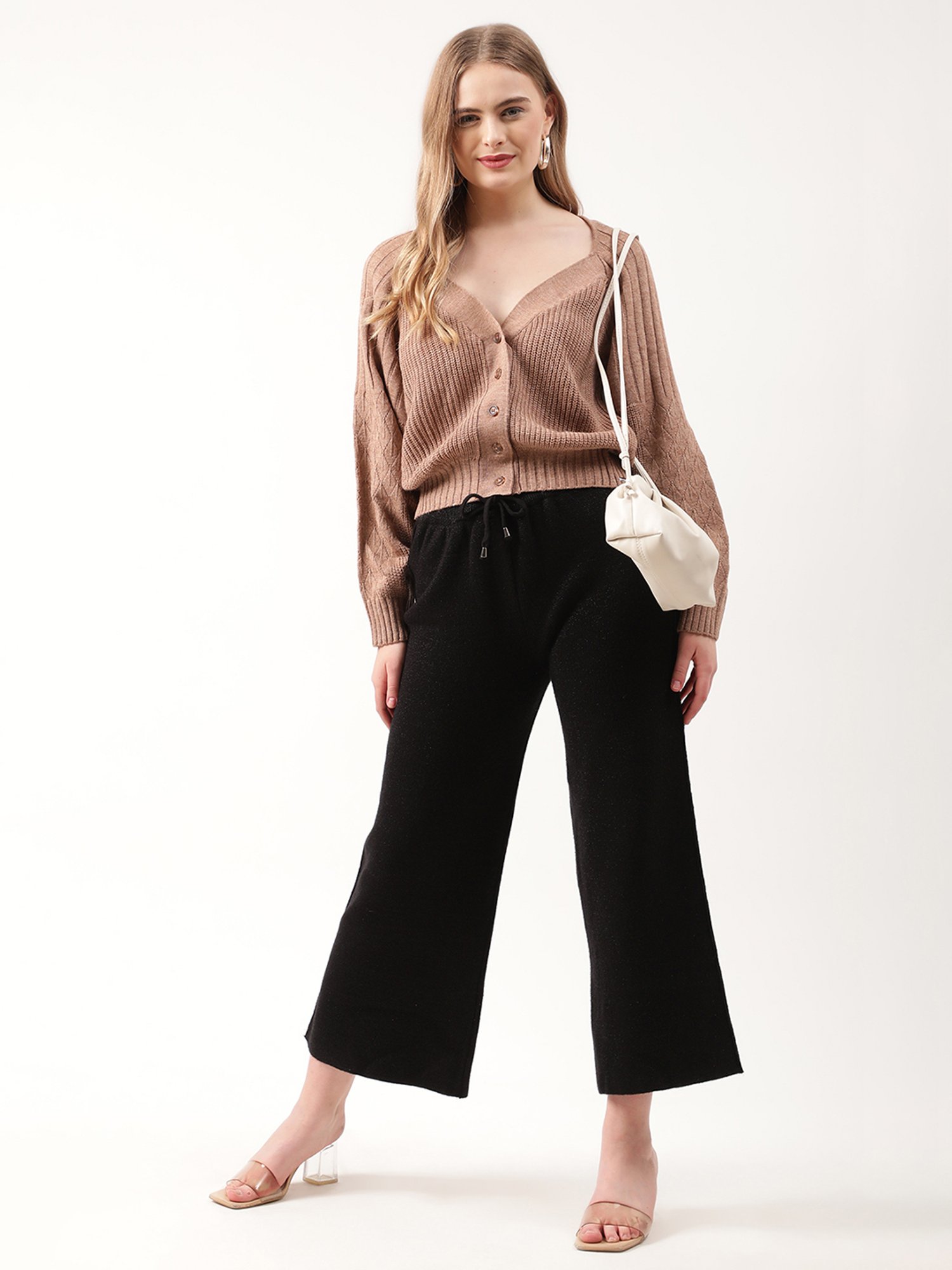 Rooted Dark Beige V Neck Cardigan