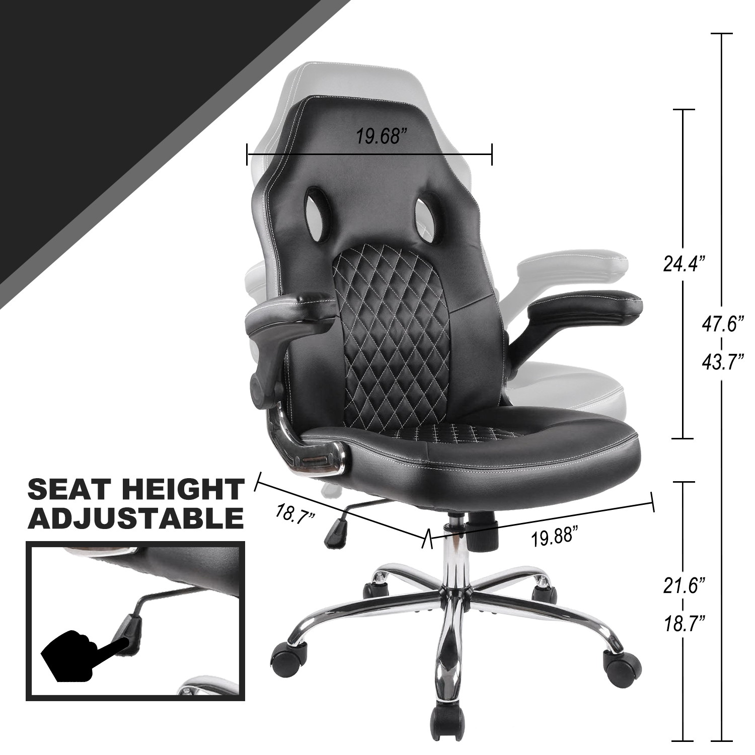 SMUGDESK Office Chair, Gaming Chair Leather, Computer Desk Chair Task Swivel Executive Chairs High Back with Padded Seat Armrests and Rolling Casters (Black)