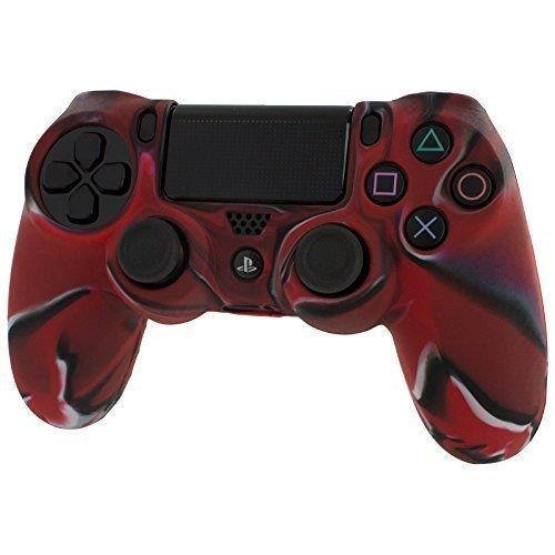 ZedLabz soft silicone rubber skin grip cover for Sony PS4 controller with ribbed handle - camo red