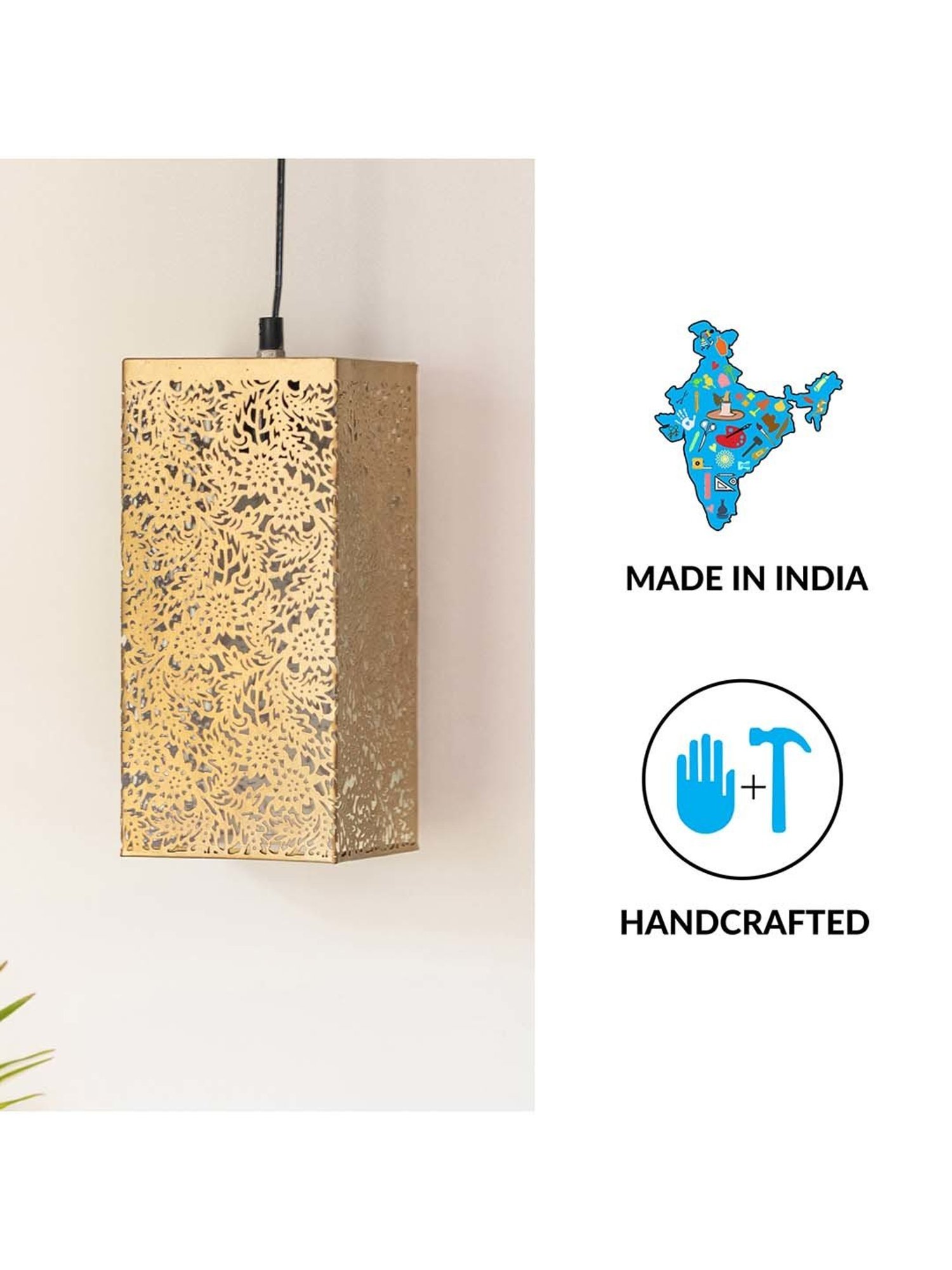 ExclusiveLane Monochrome Beige Iron Hand-Etched Hanging Pendant Lamp