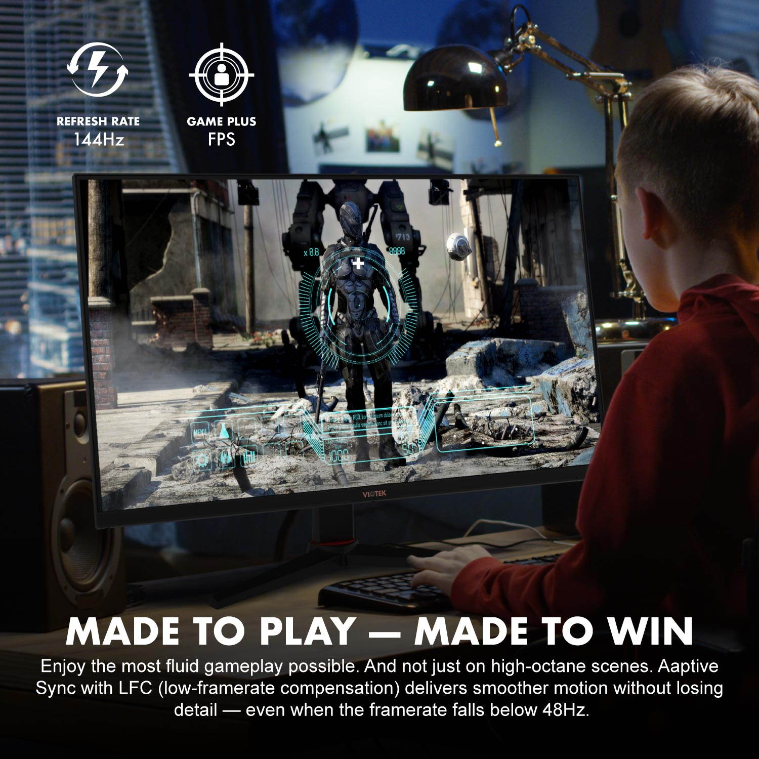 VIOTEK GFV27DAB 27" Gaming Monitor 144Hz 2560 x 1440 p (2K) 1ms Color-Rich, HDR-Ready VA Panel, FreeSync HDMI, DP, 3.5mm, Full-Motion Stand