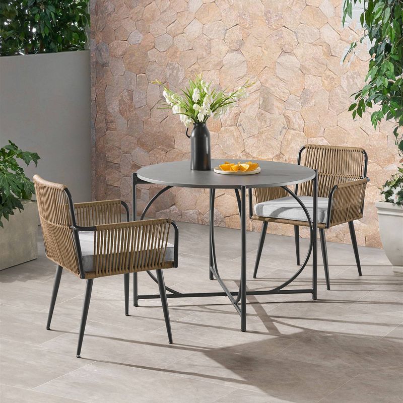 Alburgh 5pc Outdoor Set with Four Rope Chairs & Table - Beige - Alaterre Furniture