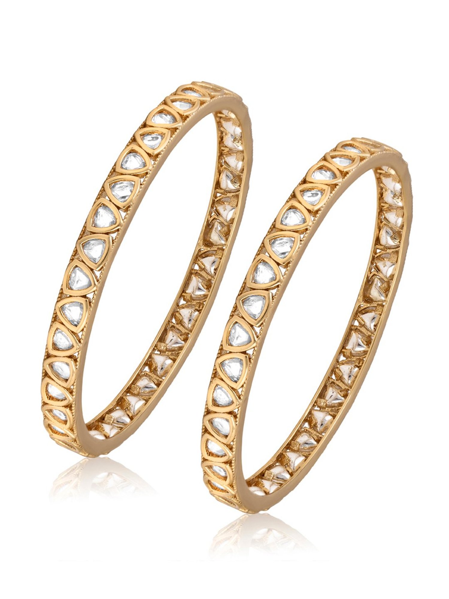 Curio Cottage Meira Uncut Stones Kundan Bangles for Women - Set of 2