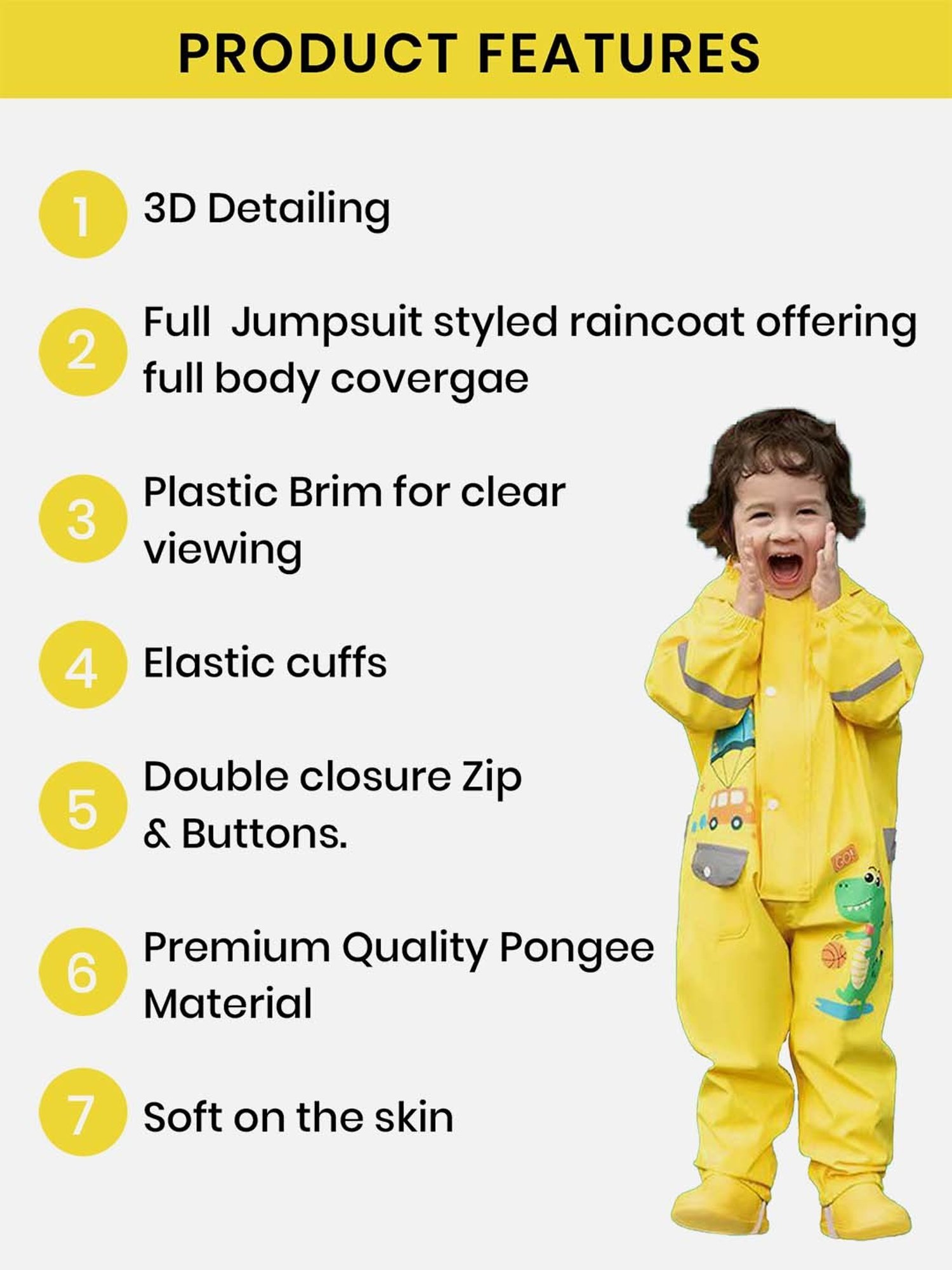Little Surprise Box Kids Yellow Printed Full Sleeves Raincoat
