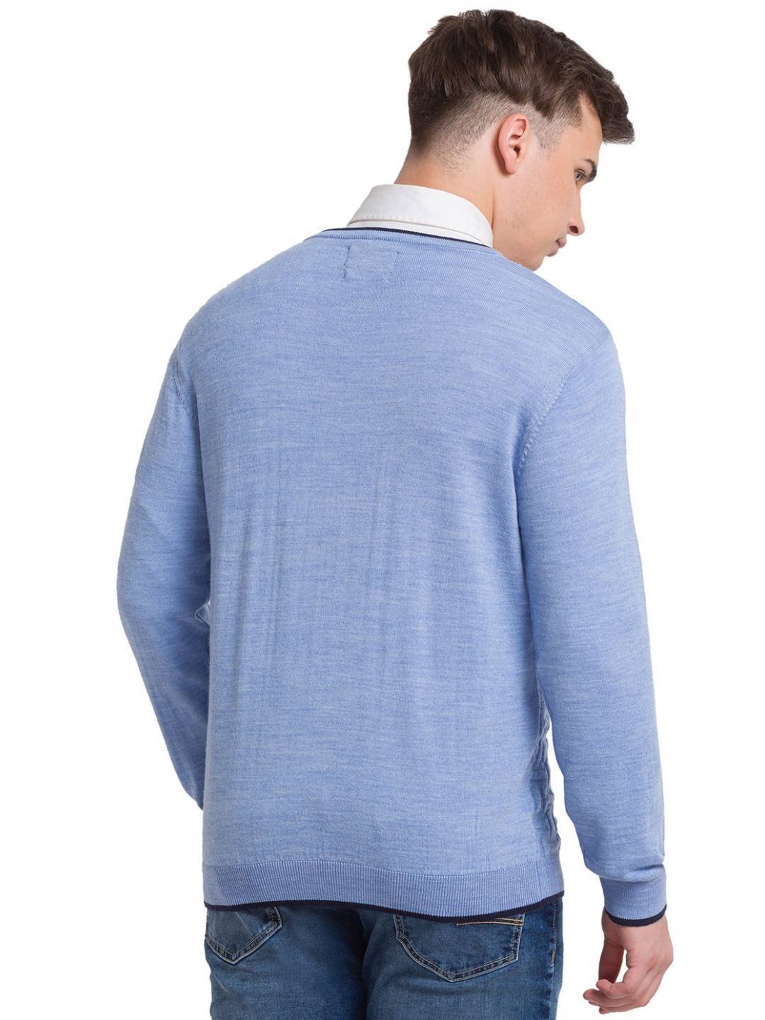 ColorPlus Blue Tailored Fit Self Pattern Sweater