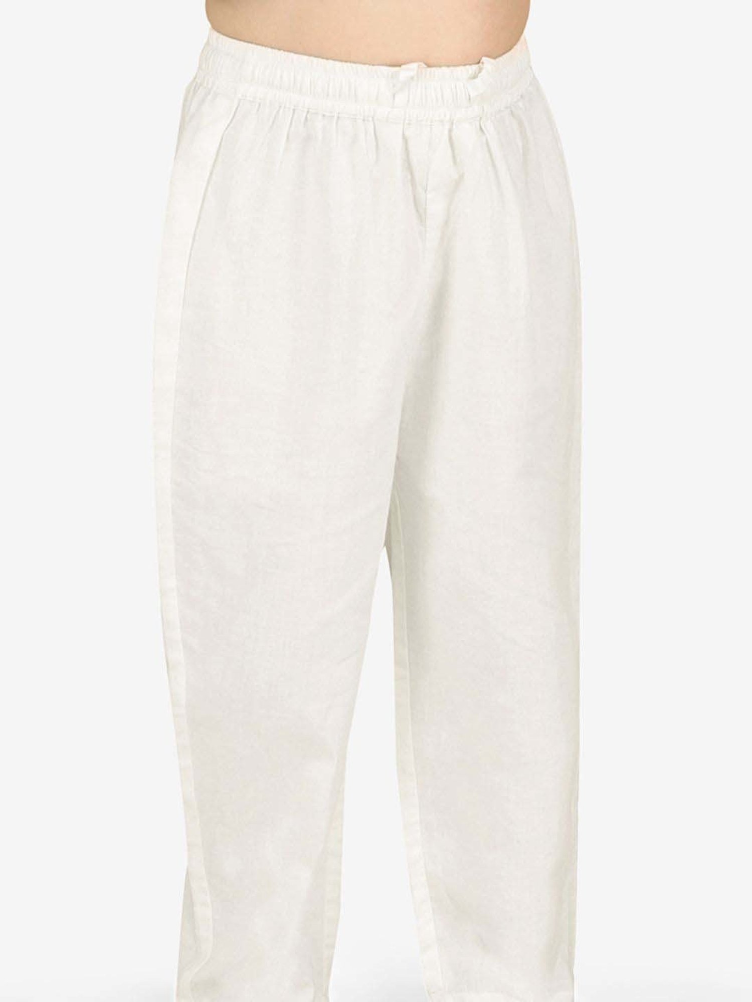 Lil Drama Kids Orange & White Cotton Embroidered Full Sleeves Kurta Set