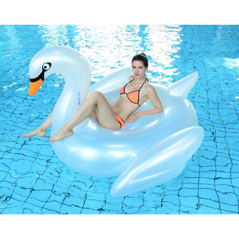 Pool Central 72.25" Giant Swan 2-Person Inflatable Swimming Pool Float - Pearly White