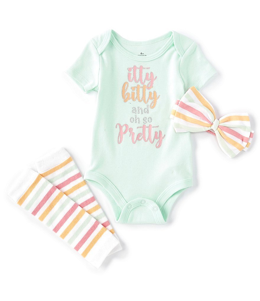 Baby Starters Baby Girls 3-12 Months Short Sleeve Itty Bitty and Oh So Pretty 3-Piece Set