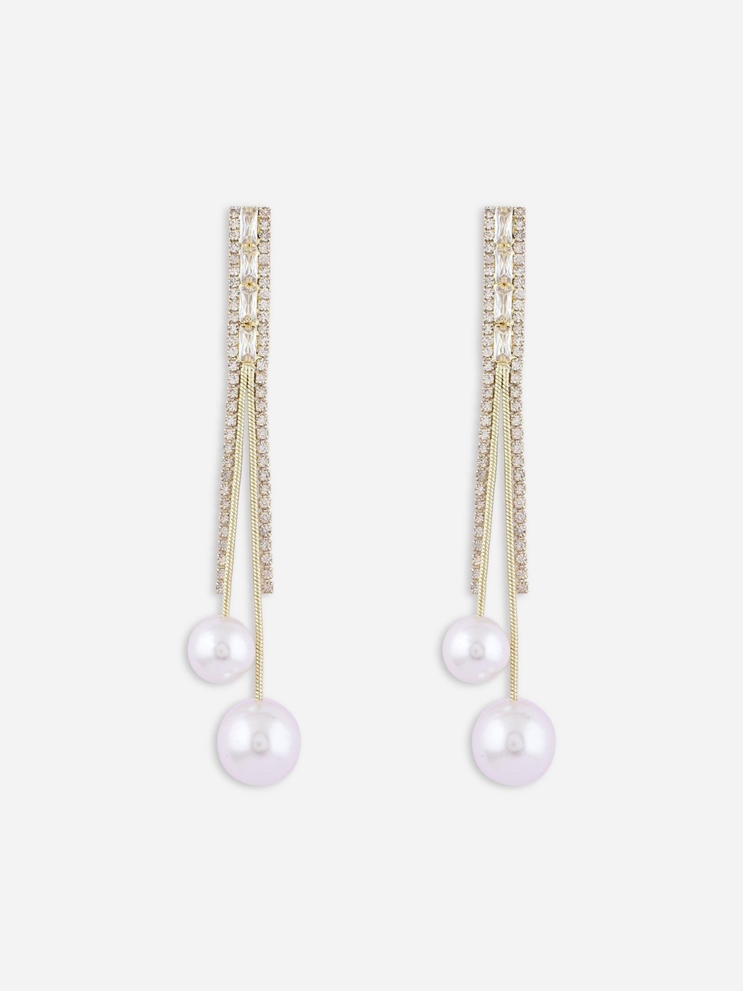 ToniQ White Gold-Plated Geometric Shape Pearl Party Wear Alloy Dangler Earrings