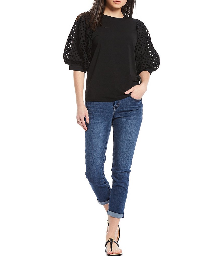 Gibson & Latimer Eyelet Contrast Volume Puff Sleeve Top