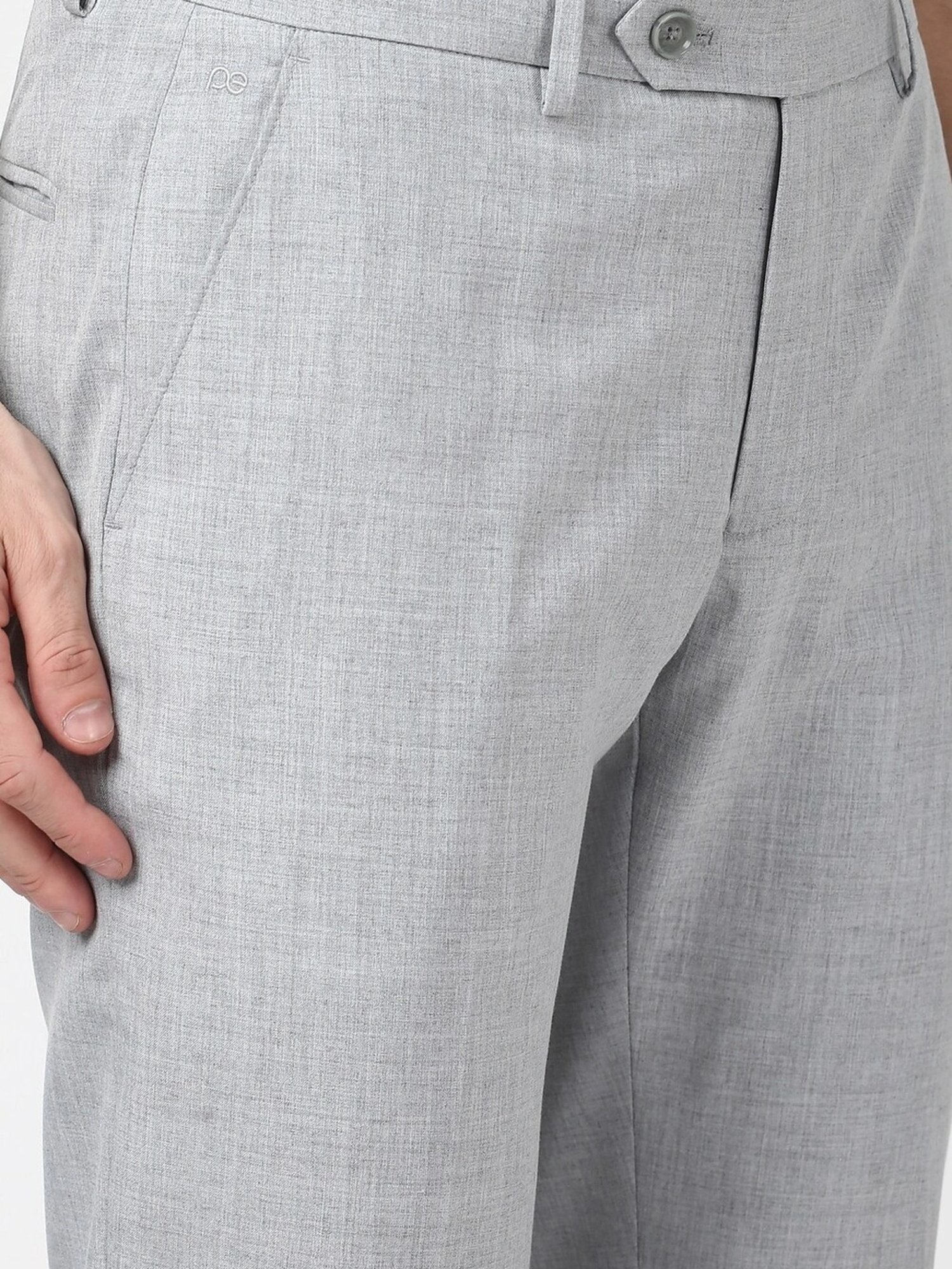 Peter England Grey Slim Fit Texture Trousers