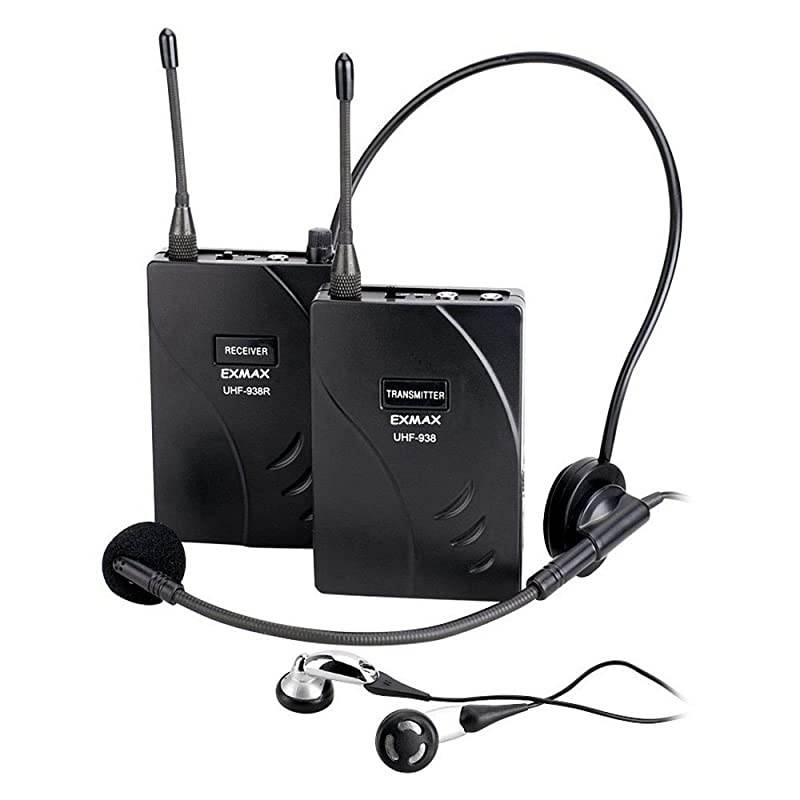 UHF-938 UHF Acoustic Transmission Wireless Headset Microphone Audio Tour Guide System for Church Churches Translation Teaching Travel Simultaneous Interpretation(1 Transmitter and 8 Receivers)
