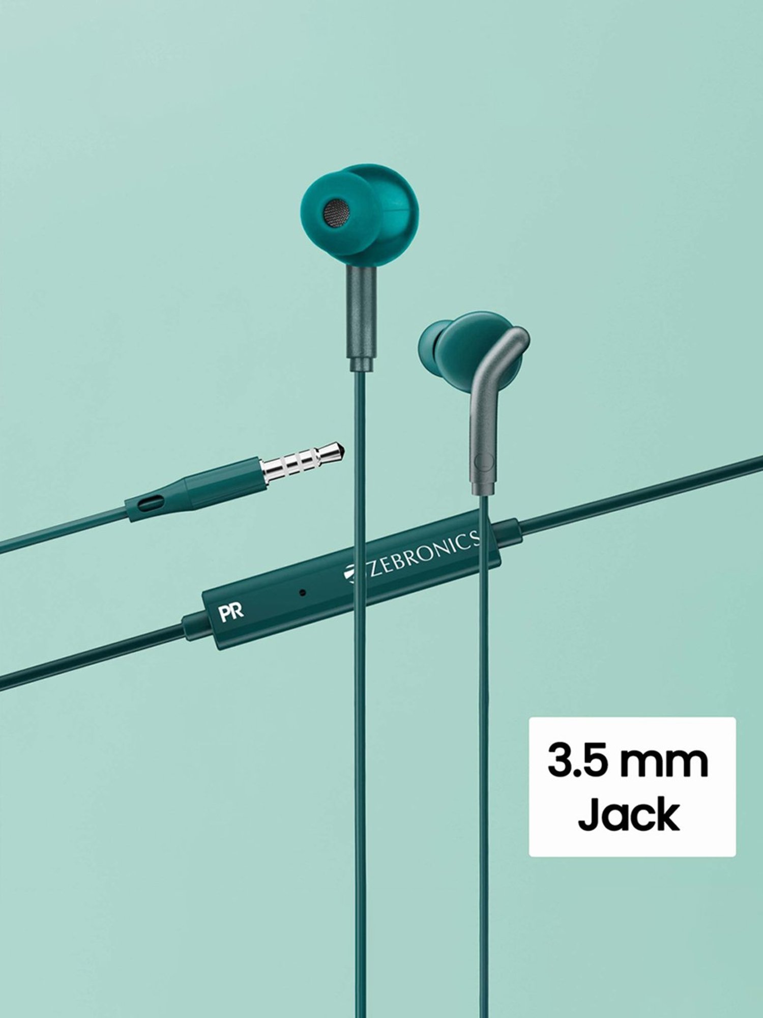 Zebronics Zeb-Bro in Ear Wired Earphones with Mic, 3.5mm Audio Jack, 10mm Drivers (Green)