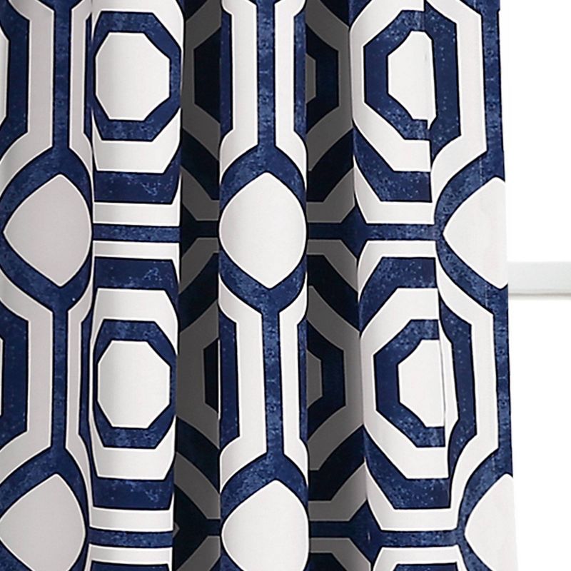 Set of 2 52"x84" Octagon Blocks Room Darkening Window Curtain Navy - Lush Décor