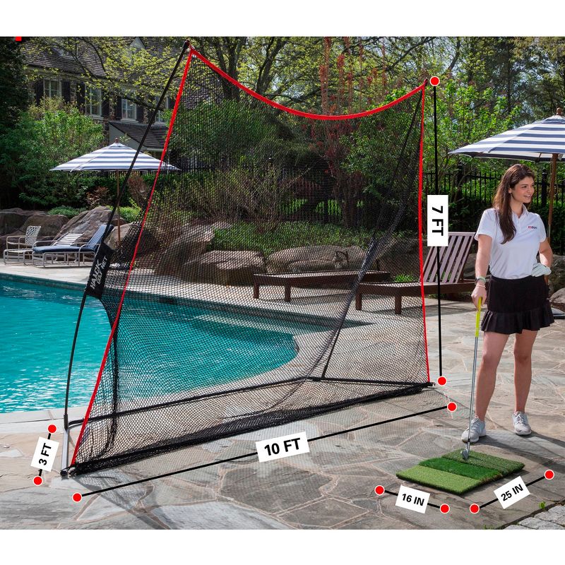 Rukket Sports 3-Piece Home Golf Swing Training Aid Kit with 10 x 7-Foot Net, Portable Tri-Turf Mat, and Convenient Carry Bag