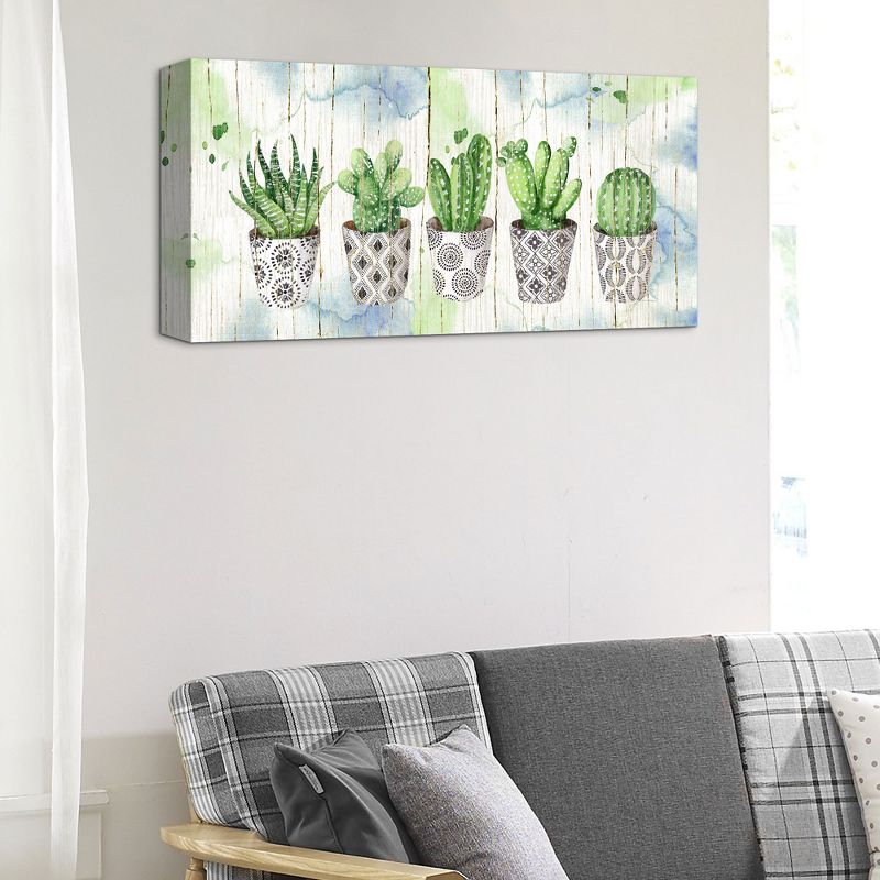 17"x34" Potted Succulents On Wood By Elena Vladykina Art On Canvas - Fine Art Canvas