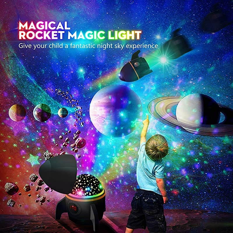 Star Night Light Projector Sky Star ProjectorNight Lighting lamp with Remote ControlampTimer DesignampRotatingBirthday Christmas Gifts for Baby and KidsBedroomLiving RoomRocketBlack