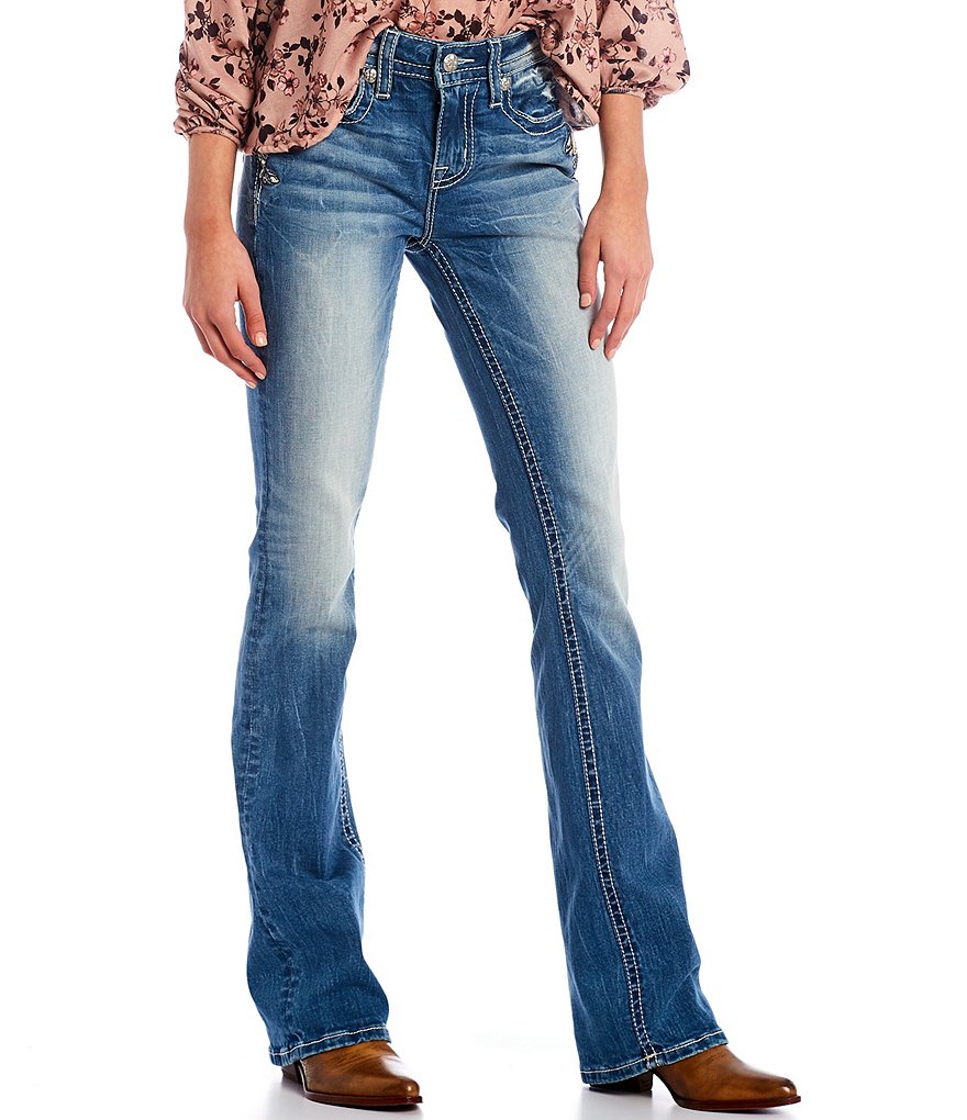 Miss Me Floral Embellished Flap Pocket Bootcut Jeans