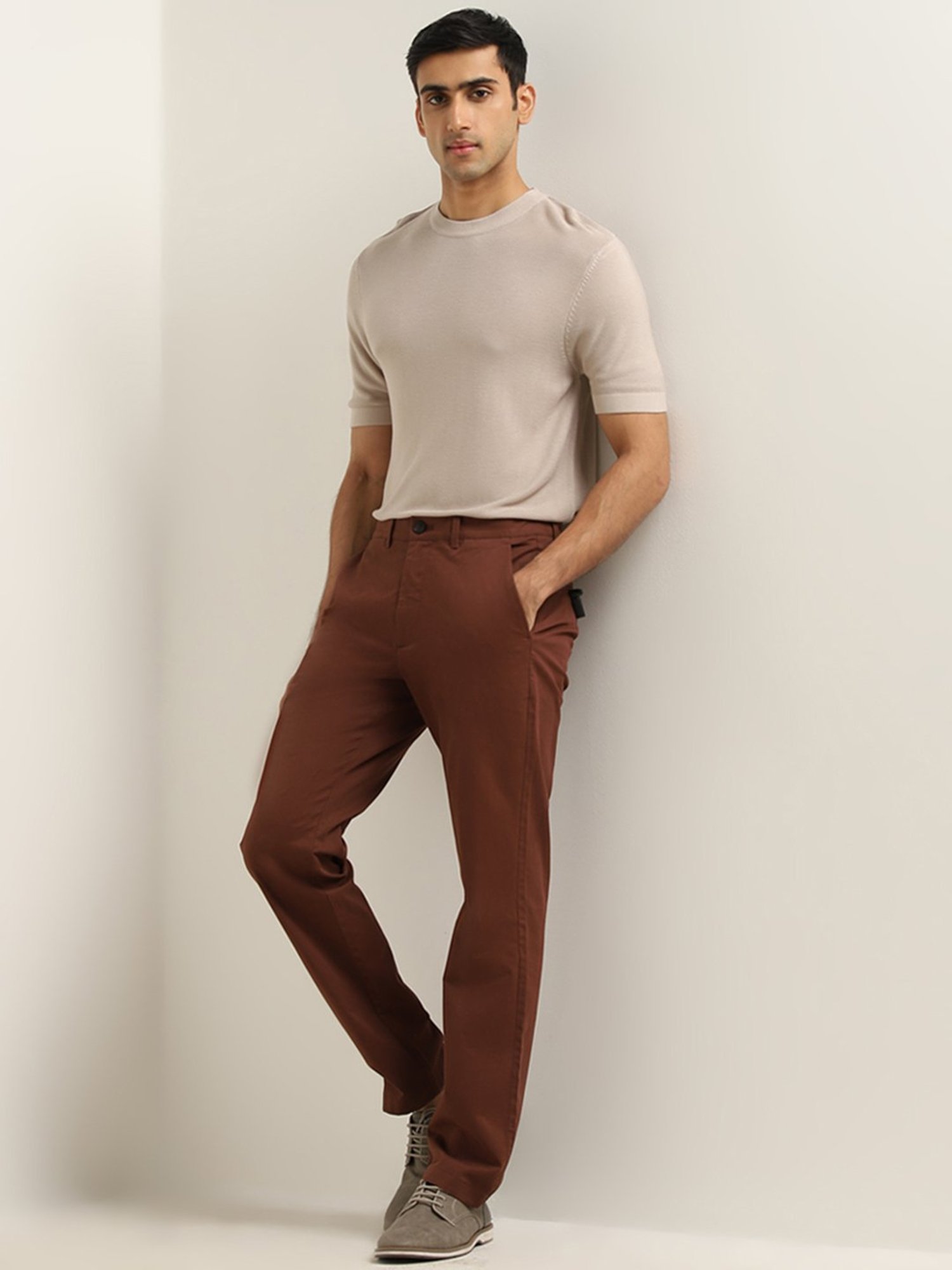 Ascot by Westside Beige Solid Relaxed Fit T-Shirt