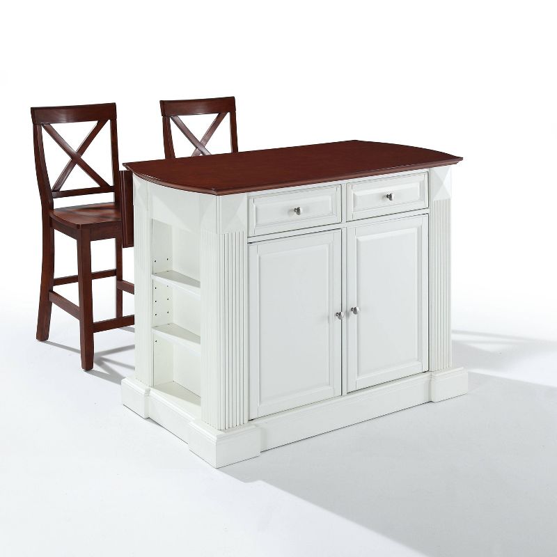 Coventry Drop Leaf Top Kitchen Island with 2 X-Back Stools White - Crosley