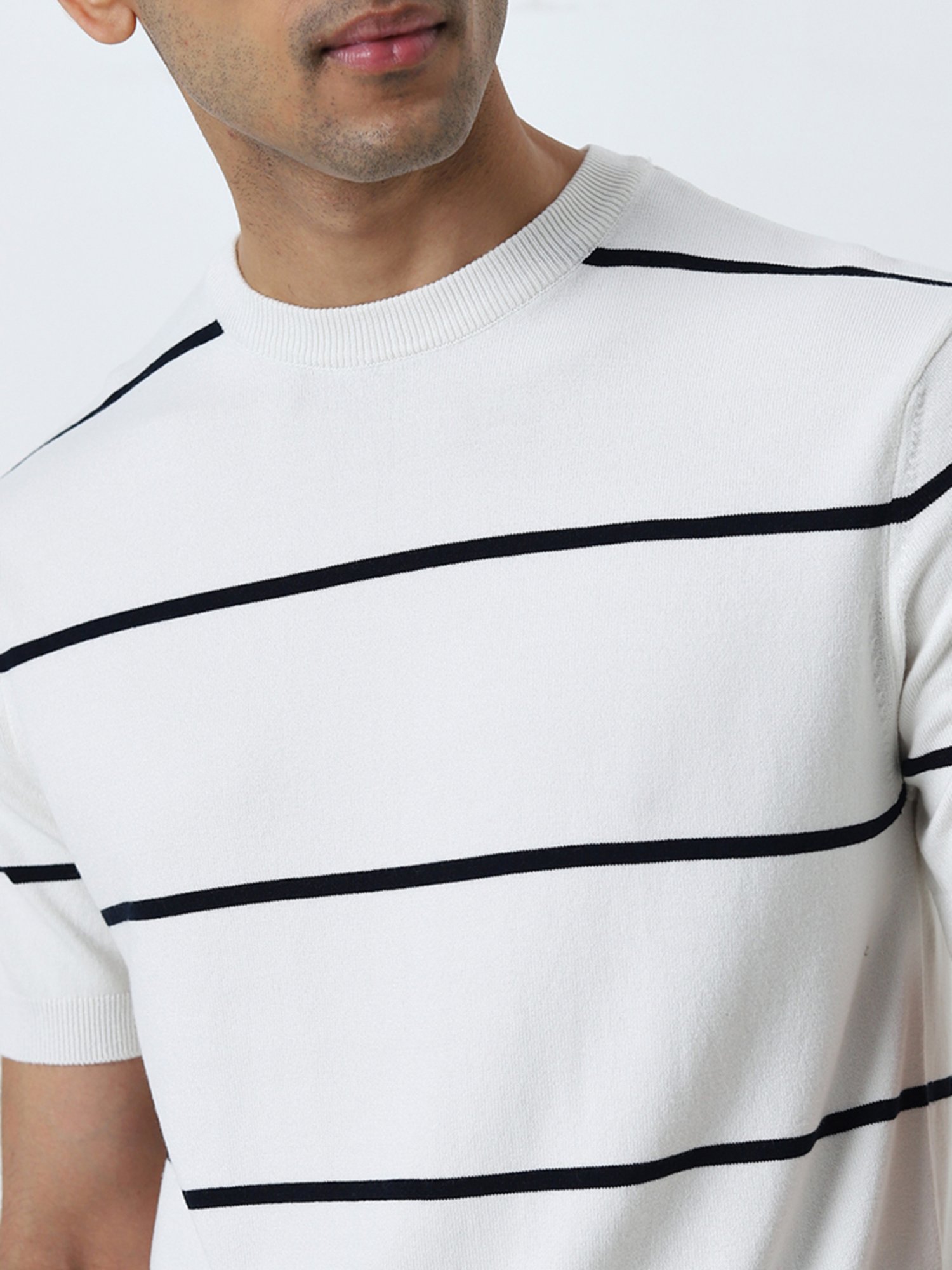 Ascot by Westside Navy Striped Relaxed-Fit Knitted T-Shirt
