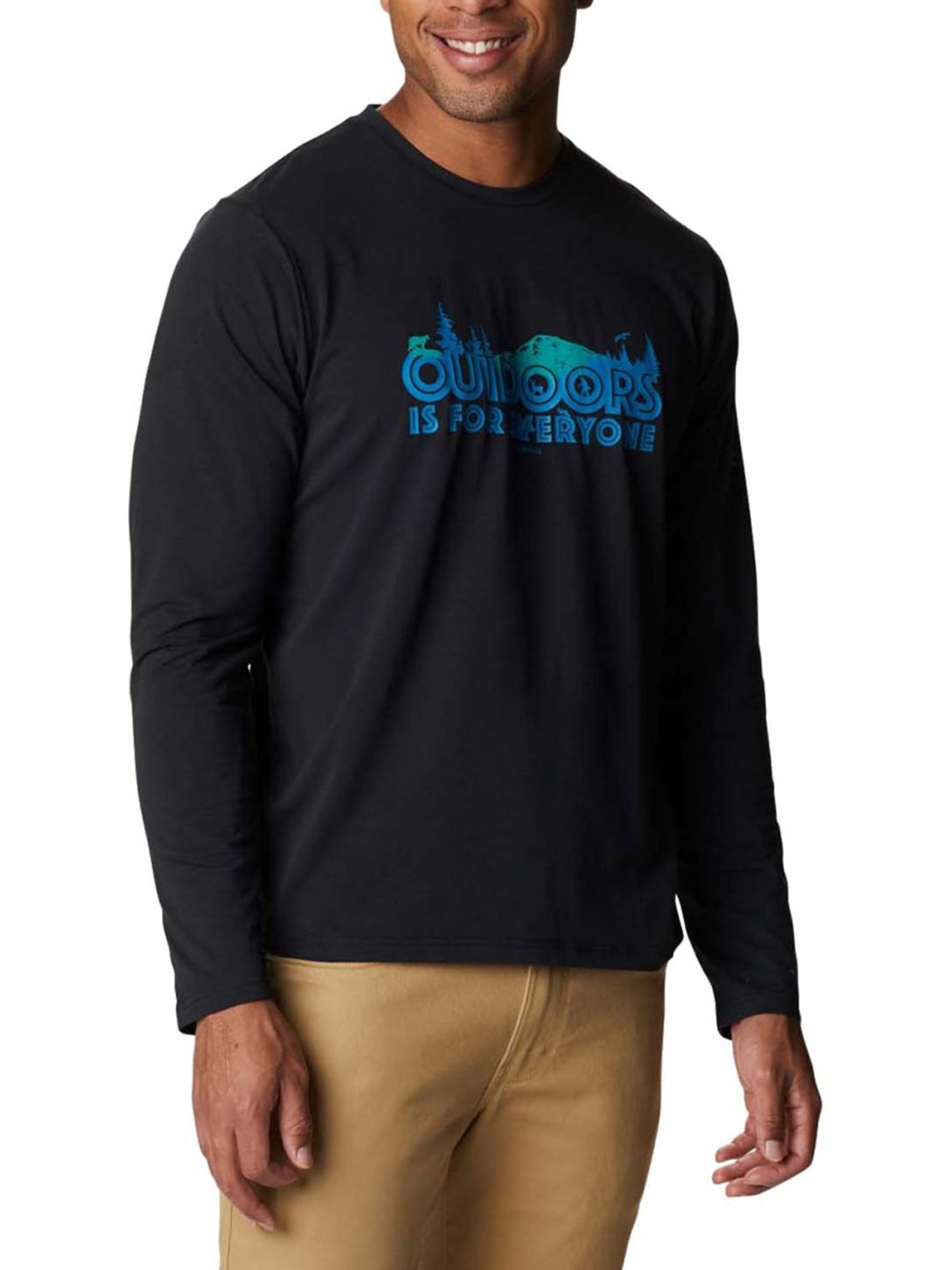 Columbia Men Black & White Sun Trek Graphic Long Sleeve T-Shirt