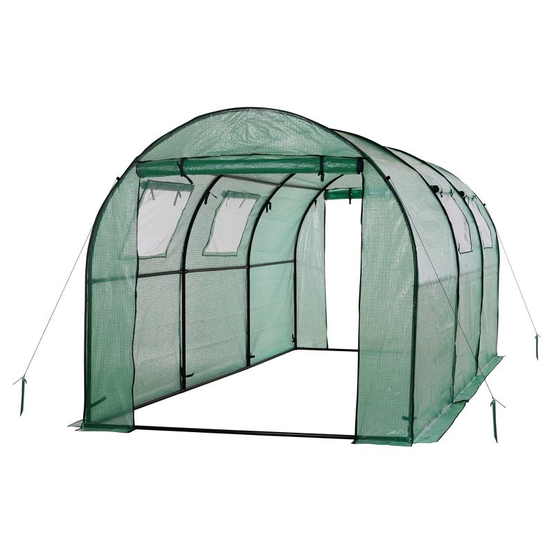 Two Door Walk - In Tunnel Greenhouse With Ventilation Windows And Steel Frame &ndash; 15' X 6' X 6' - Green - Ogrow