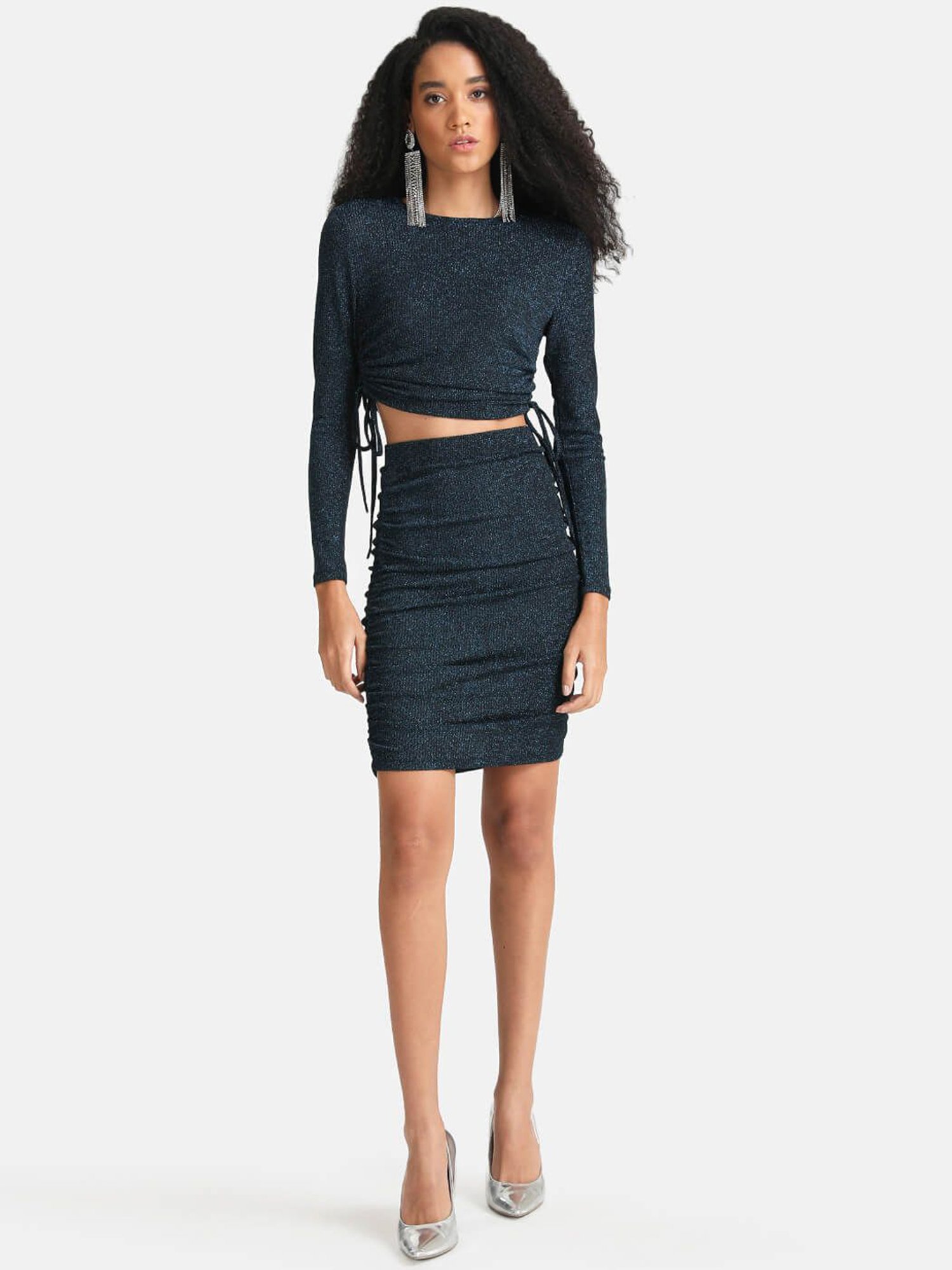 Kazo Blue & Black Embellished Shift Skirt