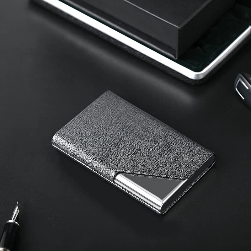 Card Holder, Metal Card Case Pocket, Card Holder for Women & Men, Professional PU Leather Card Holders Name Card Holder Purse Card Case with Magnetic Closure, Black-xbz