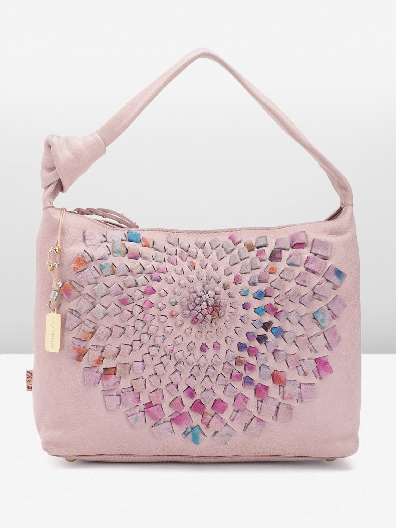 Art N Vintage Glory Rose Pink Leather Textured Large Hobo Handbag