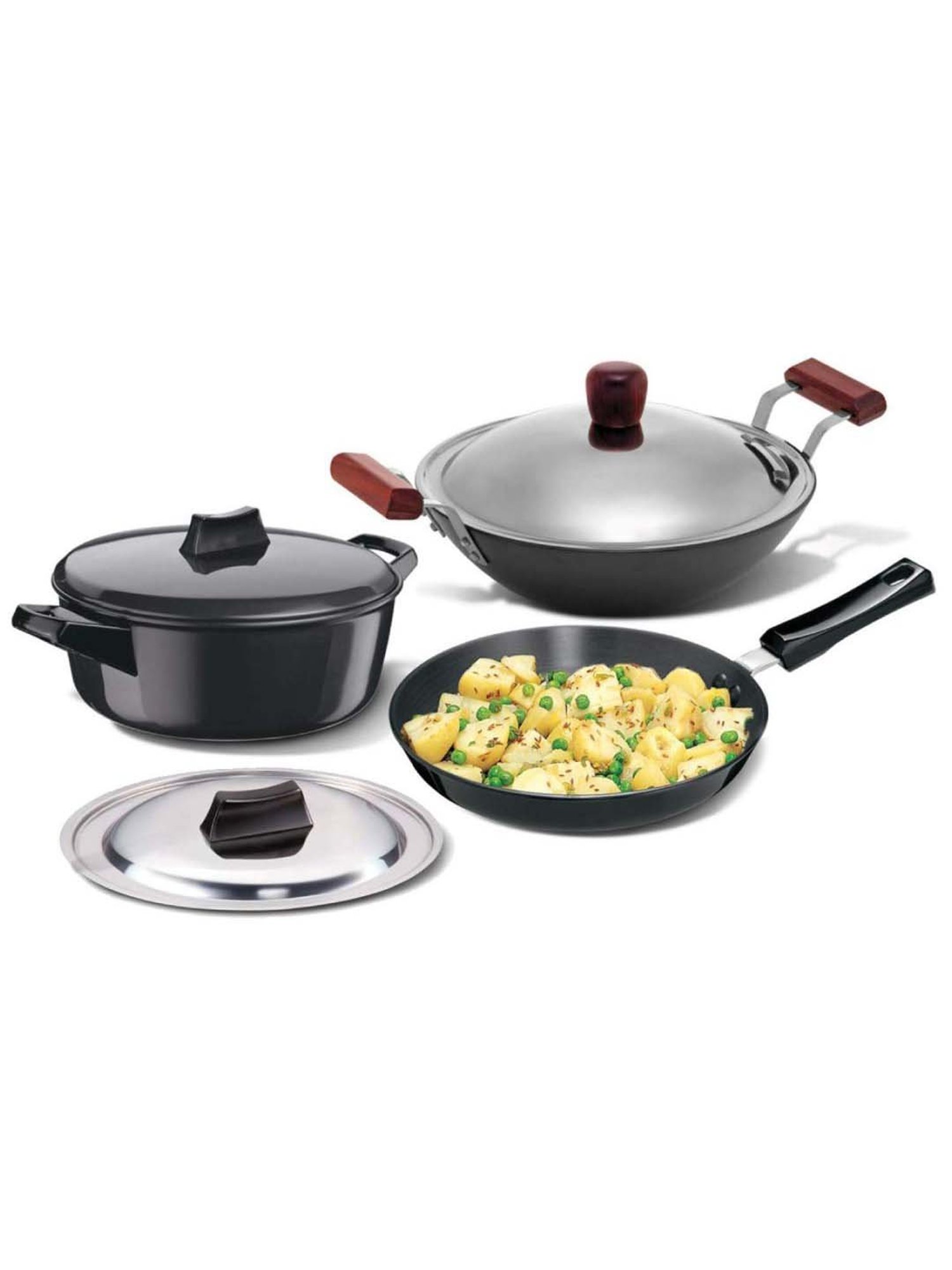 Hawkins Futura Black Aluminium 3 Piece Cookware Set