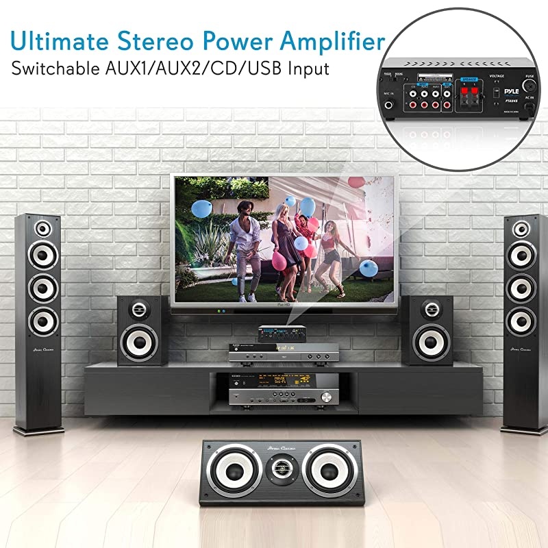2X120 Watt Home Audio Power Amplifier Portable 2 Channel Surround Sound Stereo Receiver w USB in for Amplified Subwoofer Speaker CD DVD MP3 iPhone Phone Theater PA System PTAU45