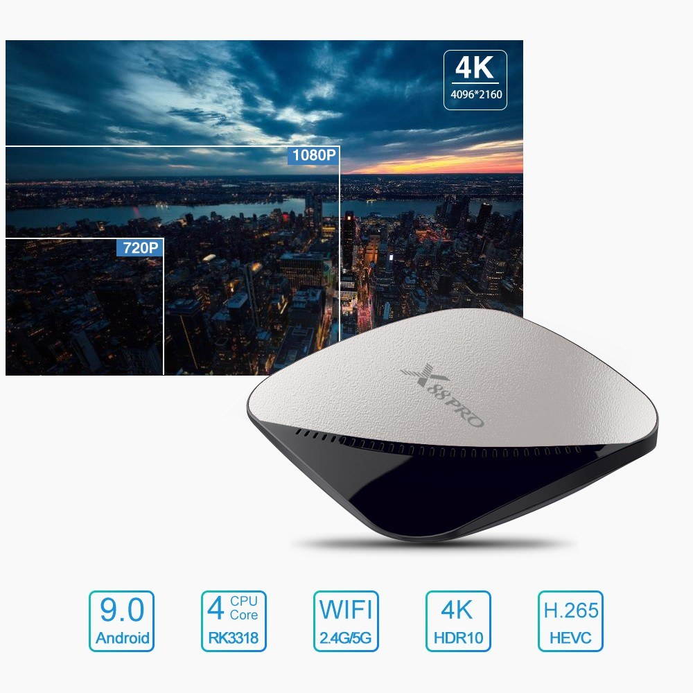 X88 PRO Smart Android 9.0 TV Box Rockchip RK3318 Quad Core 64 Bit UHD 4K VP9 H.265 4GB / 64GB 2.4G / 5G WiFi HD Media Player Remote Control